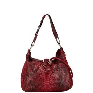 Gucci GGWave Python Leather Handbag Shoulder Bag Red